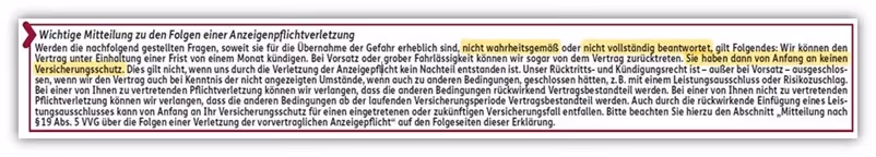 Gesundheitsfragen Risikolebensversicherung ERGO vorvertragliche Anzeigepflicht