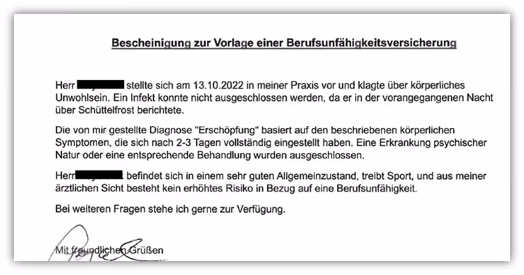 Ärztliches Attest - Erschöpfung und Psychische Erkrankung