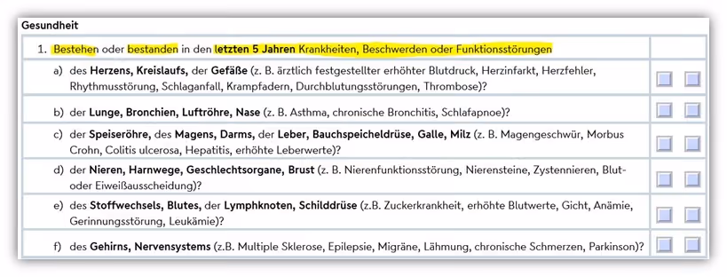 Gesundheitsfragen Nürnberger Risikolebensversicherung 5 Jahre