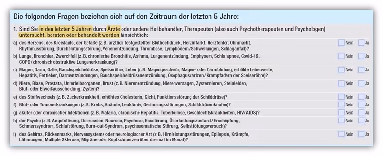 Gesundheitsfragen Hannoversche Risikolebensversicherung 5 Jahre