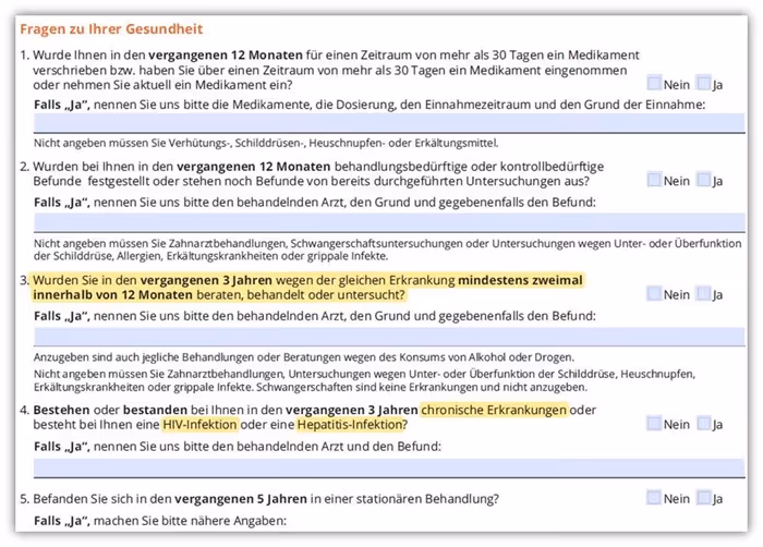 Gesundheitsfragen Dortmunder Risikolebensversicherung