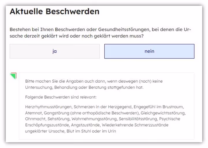 10. Gesundheitsfragen Cosmosdirekt Risikolebensversicherung aktuelle Beschwerden