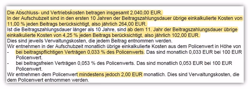 Condor Congenial Privatrente (fondsgebundene Rentenversicherung C78 E) Kosten Bruttopolice