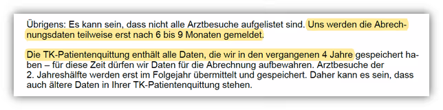 Techniker Krankenkasse - Patientenquittung Beispiel 4 Jahre