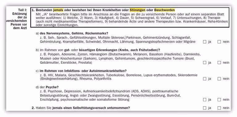 Gesundheitsfragen AXA-DBV BU Dienstunfähigkeitsversicherung ärztliches Zeugnis