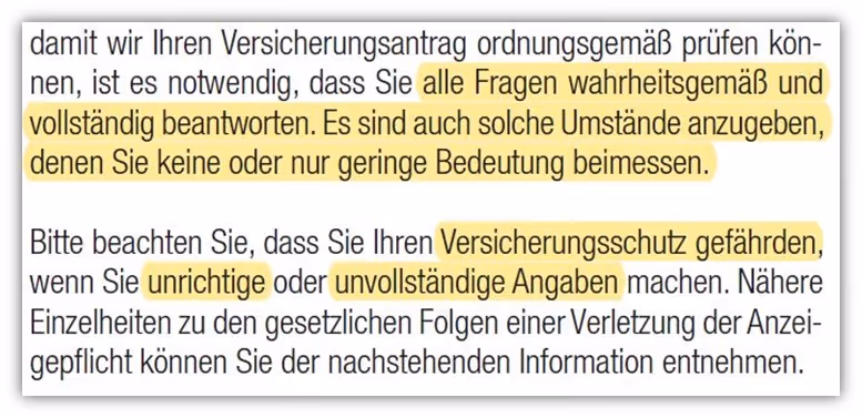 Hannoversche Risikolebensverischerung vorvertragliche Anzeigepflicht