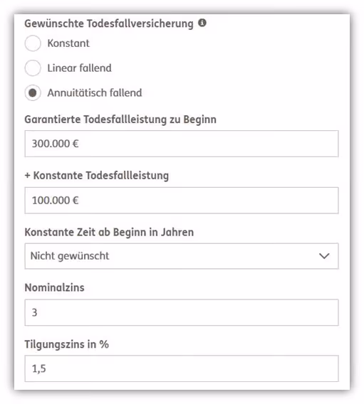 annuitätisch fallende Todesfallabsicherung ERGO Risikolebensversicherung