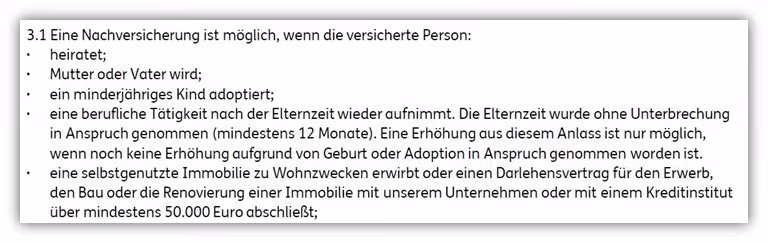 Ereignisabhängige Nachversicherungsgarantie ERGO Risikolebensversicherung