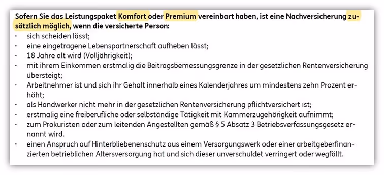 Ereignisabhängige Nachversicherungsgarantie ERGO Risikolebensversicherung