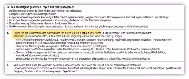 vereinfachte Gesundheitsfragen ERGO Risikolebensversicherung