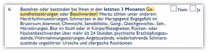 Gesundheitsfragen Europa Risikolebensversicherung