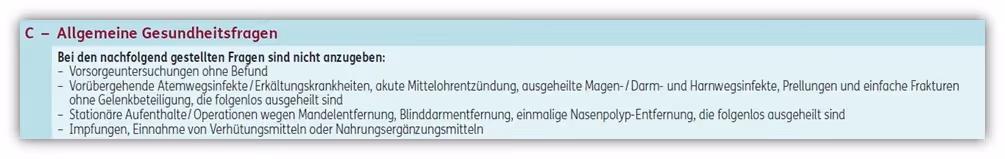 ERGO Risikolebensversicherung Gesundheitsfragen nicht anzugebende Erkrankungen
