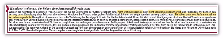 Ergo Risikolebensversicherung vorvertragliche Anzeigepflicht Gesundheitsfragen