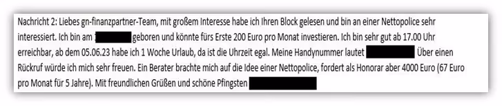 Nettopolice Anfrage Online Beratung unabhängiger Finanzberater