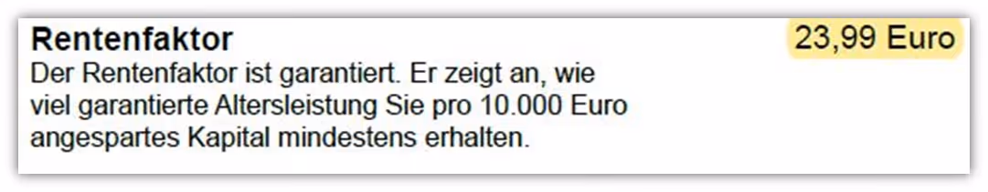 Rentenfaktor Basisrente Continentale