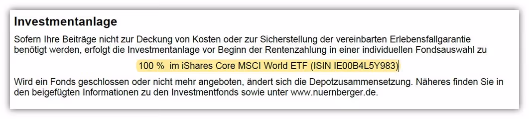 Nürnberger Fondsgebundene Privatrente NFX3200 MSCI World ETF