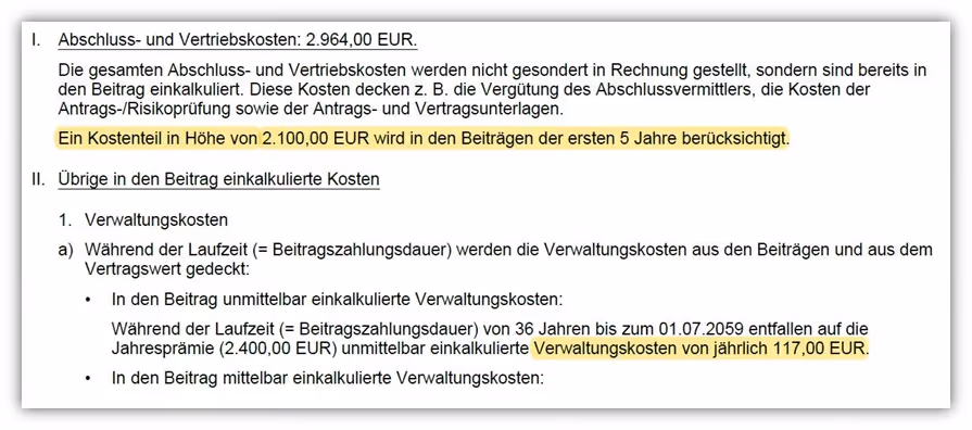 Nürnberger Fondsgebundene Privatrente NFX3200 Abschlusskosten
