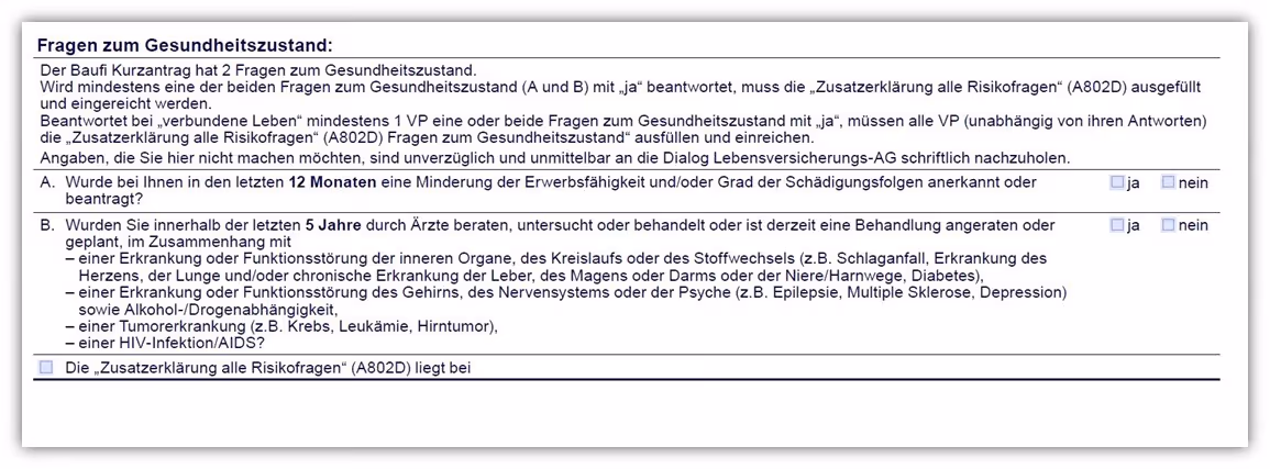 Risikolebensversicherung Dialog verkürzte Gesundheitsfragen Immobilienfinanzierung