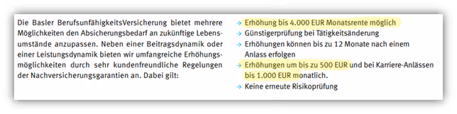 Baloise Versicherung Berufsunfähigkeitsversicherung - Nachversicherungsgarantie