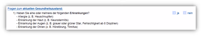 Gesundheitsfragen BU Allianz (Berufsunfähigkeitsversicherung)
