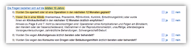 Gesundheitsfragen Allianz BU