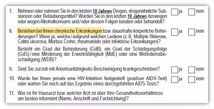 Gesundheitsfragen Continentale Berufsunfähigkeitsversicherung