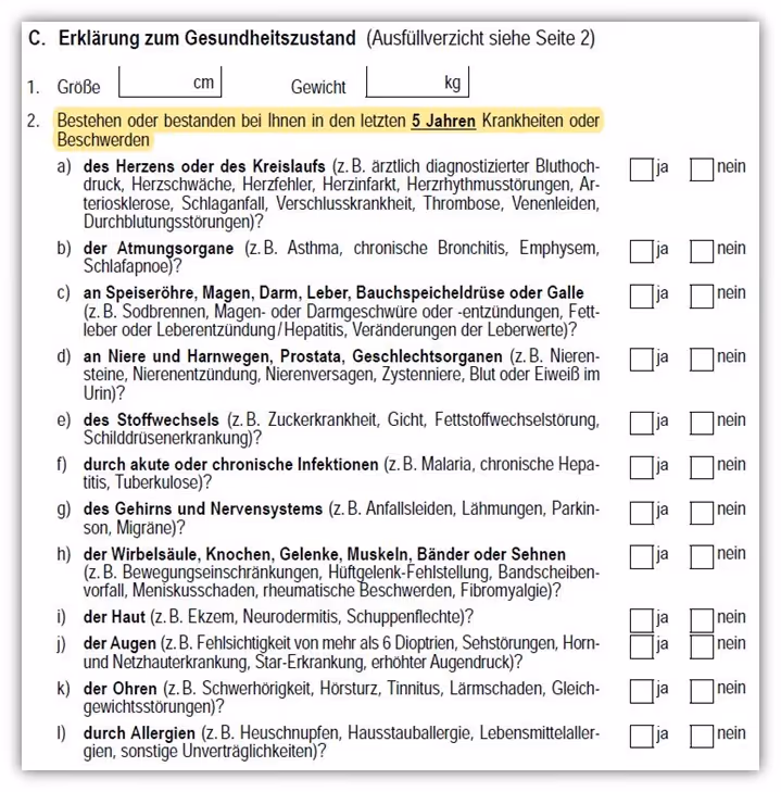 Gesundheitsfragen Continentale Berufsunfähigkeitsversicherung