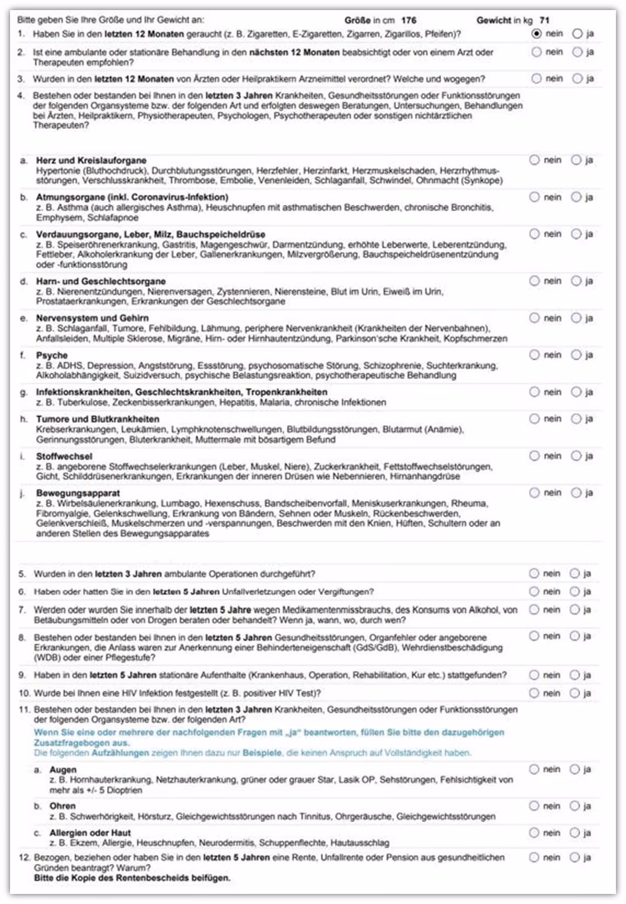 vereinfachte Gesundheitsfragen Gothaer Versicherung Berufsunfähigkeitsversicherung