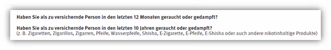Gesundheitsangaben Raucher Basler Risikolebensversicherung