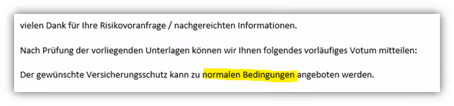 Basler Risikolebensversicherung Votum normale Annahme