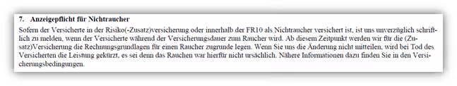 Risikolebensversicherung Anzeigepflicht Nichtraucher Alte Leipziger