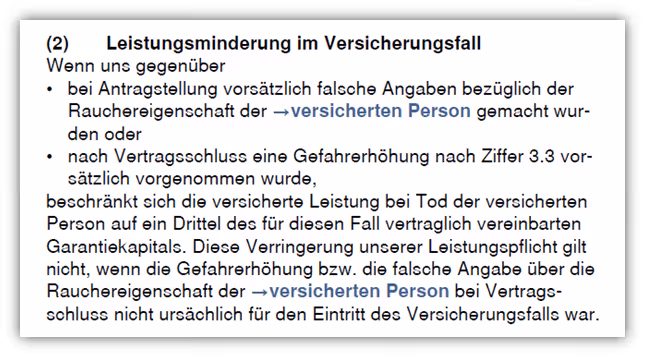 Allianz Risikolebensversicherung Raucher - Leistungsminderung im Versicherungsfall