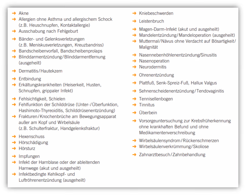 Dialog Risikolebensversicherung - keine Angaben zu folgenden Erkrankungen