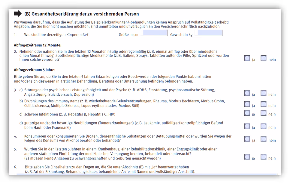Risikolebensversicherung Basler Gesundheitsfragen