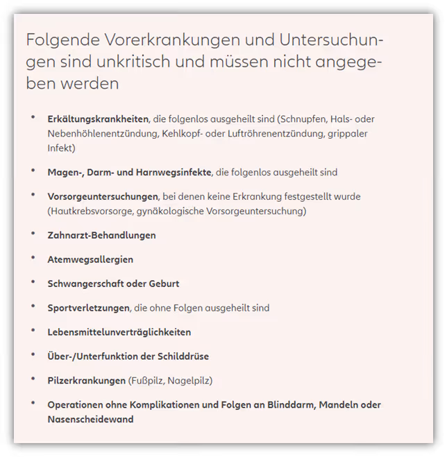 Allianz - nicht angabepflichtige Erkrankungen Risikolebensversicherung RLV