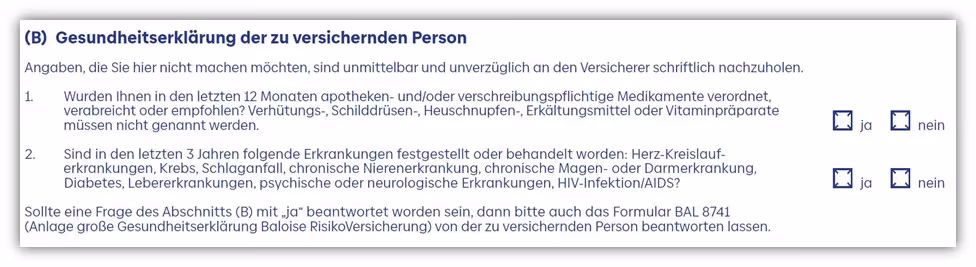 Aktion Baloise bei Immobilienkauf Hauskauf mit vereinfachten Gesundheitsfragen