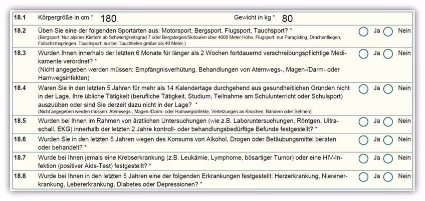 Risikolebensversicherung LV1871 verkürzte Gesundheitsfragen für Personen bis 35 Jahre