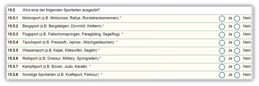 Risikolebensversicherung Hobbys