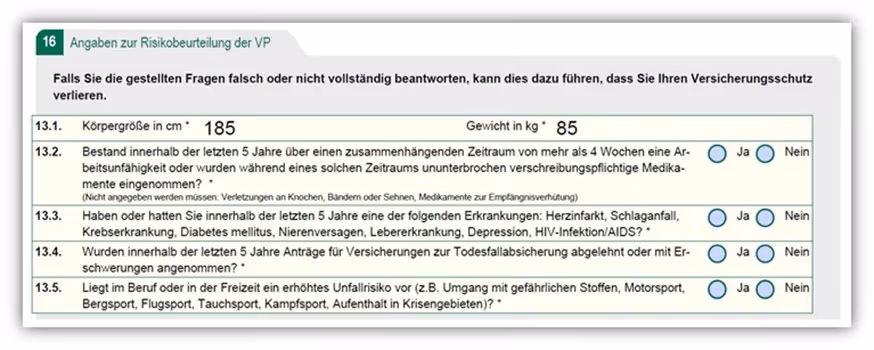 Risikolebensversicherung LV1871 verkürzte Gesundheitsfragen Immobilienfinanzierung