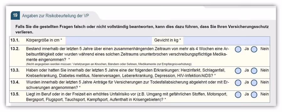 Risikolebensversicherung LV1871 verkürzte Gesundheitsfragen Geburt eines Kindes
