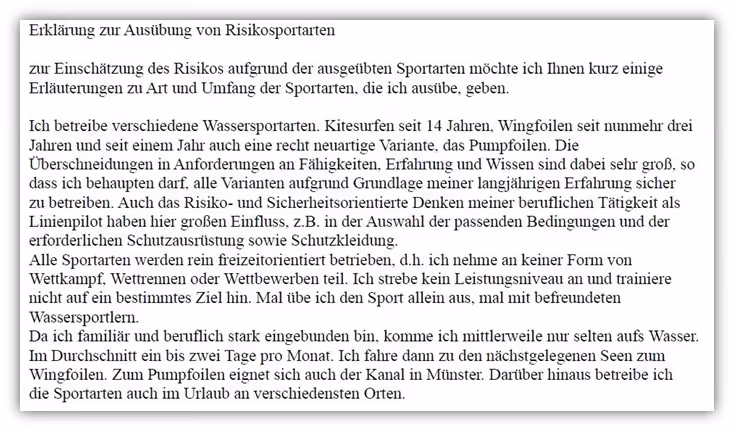 Risikolebensversicherung Hobby angeben Kitesurfen Pumpfoilen