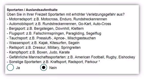Berufsunfähigkeitsversicherung Sportarte und Auslandsaufenthalte