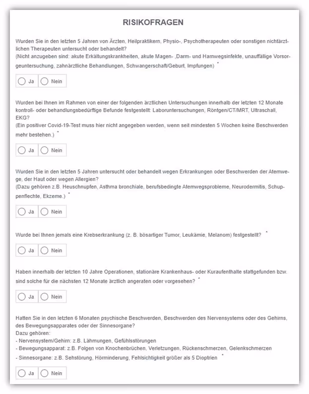 Berufsunfähigkeitsversicherung Schüler LV1871 verkürzte Gesundheitsfragen