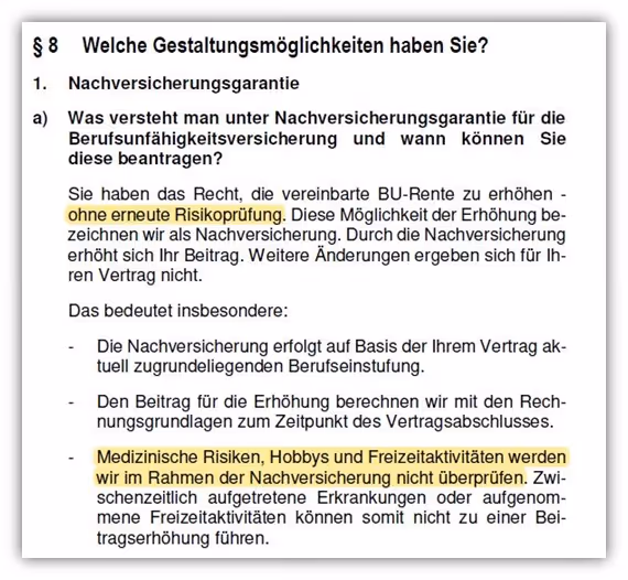 Berufsunfähigkeitsversicherung LV1871 Nachversicherungsgarantie