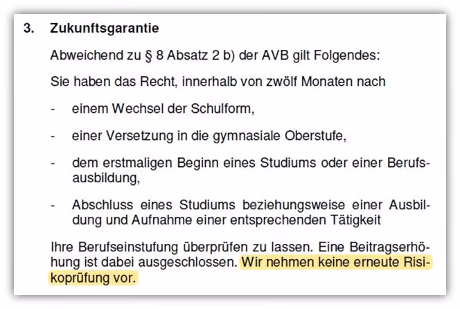 Berufsunfähigkeitsversicherung LV1871 Nachversicherungsgarantie