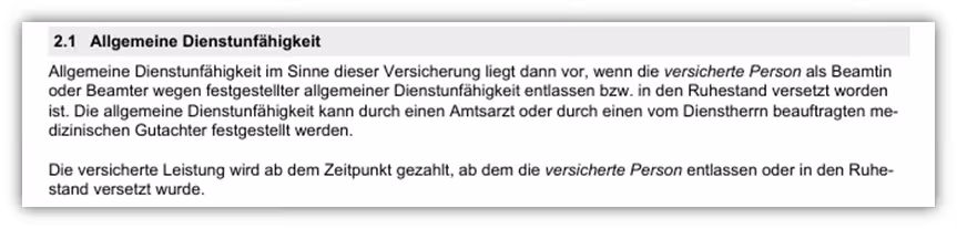 Beispiel Allgemeine Dienstunfähigkeitsversicherung