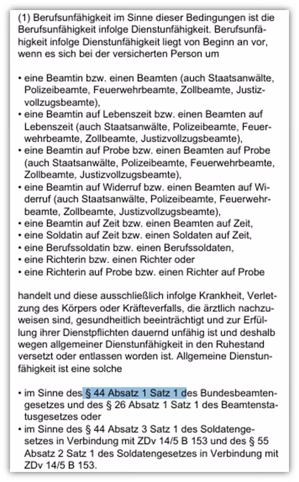 "unechte" Dienstunfähigkeitsversicherung