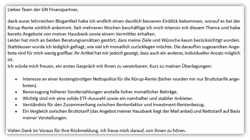 Anfrage Rürup-Rente Vergleich