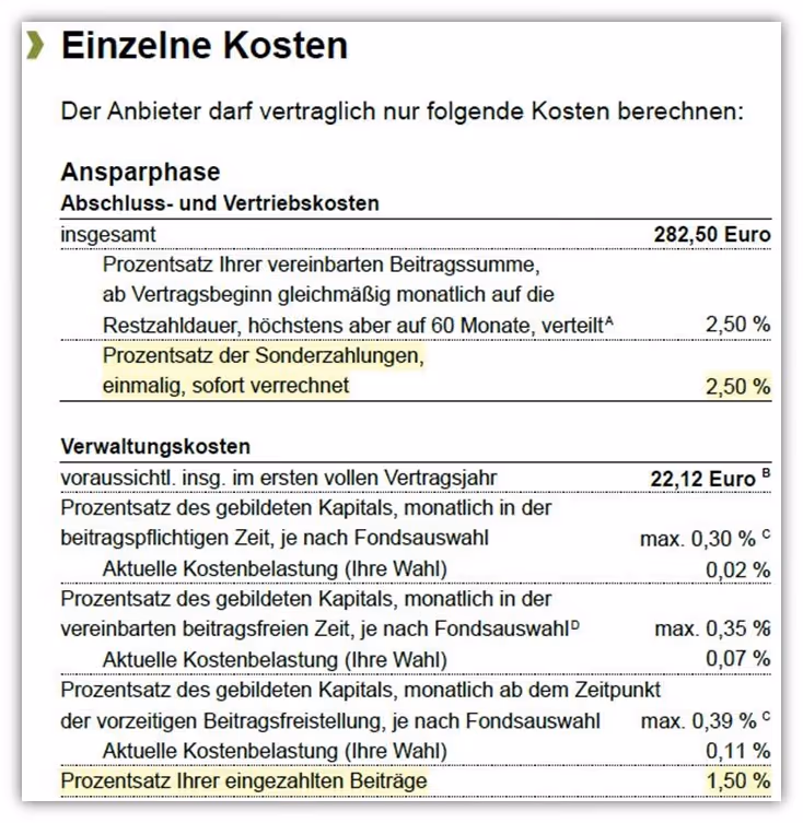 Sonderzahlung Abschlusskosten und Vertriebskosten Europa Rürup Rente (Basisrente) Tarif E-BRI