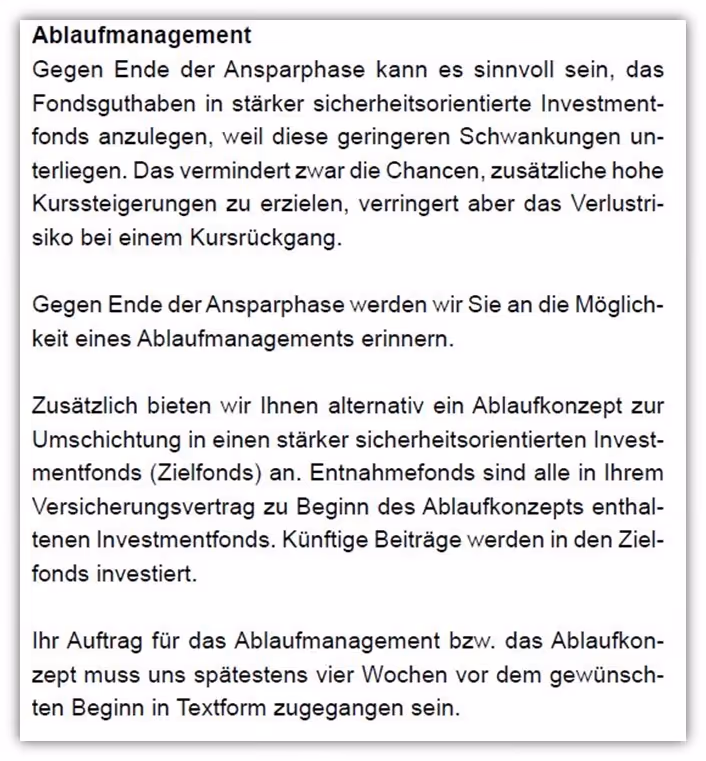 Ablaufmanagement Europa Versicherung Rürup Rente